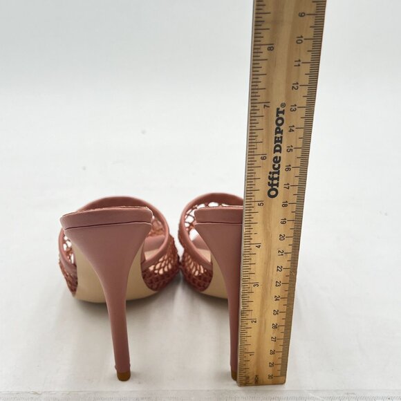 FSJ Tan Mesh High Heel Sandals Mules Peep Toe Slide Slip On Summer Dress Shoes - Picture 5 of 8